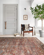 Loloi Layla Collection LAY-01 Brick/Blue 2'-0" x 5'-0" .13" Thick Accent Rug, Soft, Durable, Vintage Inspired, Distressed, Low Pile, Non-Shedding, Easy Clean, Printed, Living Room Rug