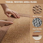 Washable Area Rug 5x7 Large Jute Like Rug for Living Room, Soft Non Slip Rugs Carpet for Dining Room Bedroom Cotton Boho Woven Braided Rugs Home Office Decor, Brown