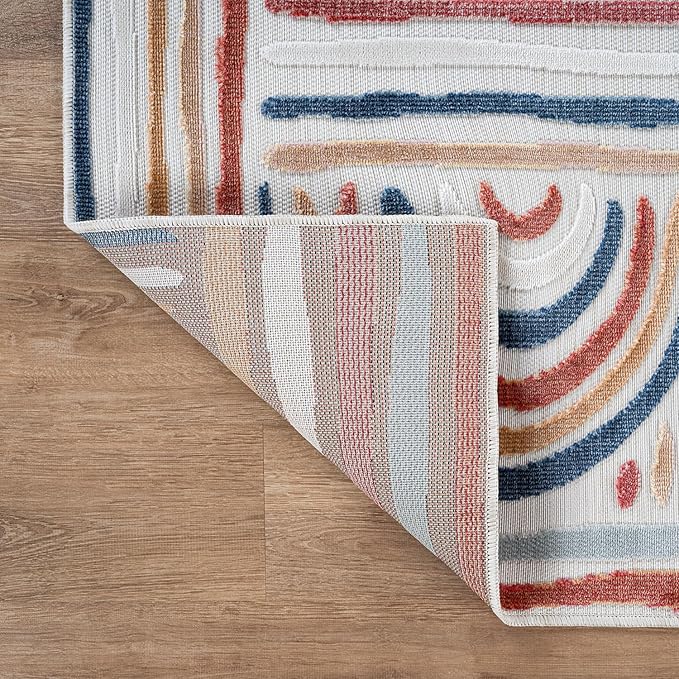 CAMILSON Indoor Outdoor Rug, Multicolor 5x7 Geometric Arch Striped Area Rugs for Patio and Home Areas, Easy-Cleaning Non-Shedding Living Room, Garden and Deck Washable Outside Carpet (5 x 7)