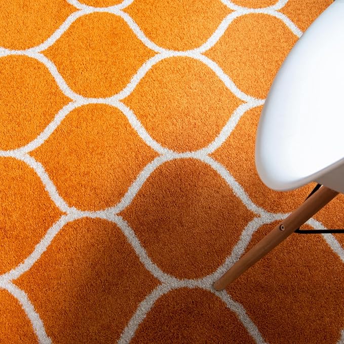 Rugs.com Lattice Frieze Collection Rug – 5' x 8' Orange Medium Rug Perfect for Living Rooms, Large Dining Rooms, Open Floorplans
