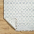 Mark&Day Wool Rugs, 2x8 Clinten Solid and Border Light Slate Runner Checkered Rug, Cream Grey Carpet for Hallway, Kitchen, Bedroom or Living Room (2'6" x 8' Runner)
