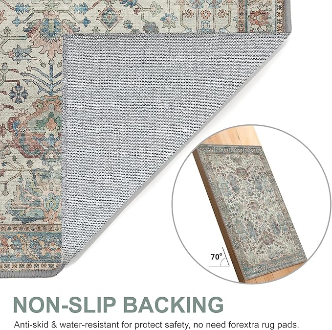 Bavni Runner Rug, Machine Washable Rugs for Bedroom 2x5, Non Slip Boho Rugs with Rubber Backing, Ultra-Thin Folable Rug Runner for Hallways Bathroom, Blue/Ivory