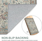 Bavni Runner Rug, Machine Washable Rugs for Bedroom 2x5, Non Slip Boho Rugs with Rubber Backing, Ultra-Thin Folable Rug Runner for Hallways Bathroom, Blue/Ivory