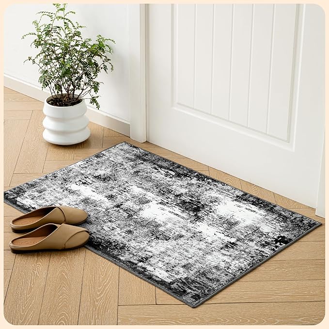 Istana 2x3 Area Rug - Grey Black Boho Rugs for Living Room 2x3 - Foldable Small Rugs for Bedroom - Stain Resistant Washable Rug Non Slip - Eco-Friendly Area Rugs Indoor