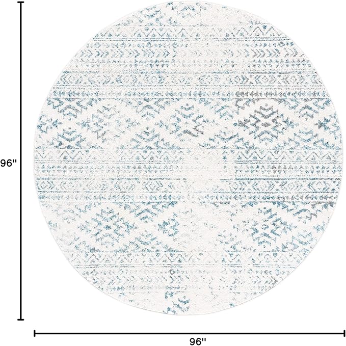 SAFAVIEH Tulum Collection Area Rug - 8' Round, Ivory & Turquoise, Moroccan Boho Tribal Design, Non-Shedding & Easy to Clean, Ideal for Living Room, Bedroom, Dining Space (TUL272E)