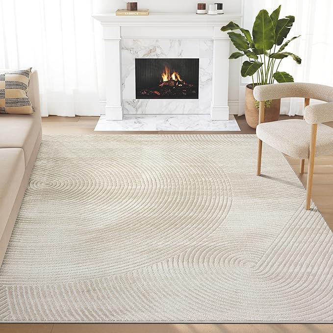Abani Neutral Beige Area Rug 3' x 6' for Living Room, Bedroom - Zen Reiki Circles Pattern - Durable & Easy to Clean