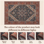 Tangsoo 2x3 Washable Rug for Entryway, Vintage Non Slip Small Area Rug, Indoor Front Door Rug, Print Door Mat Small Carpet, Soft Low Pile Rugs for Entrance Kitchen Bedroom Dark Blue/Orange