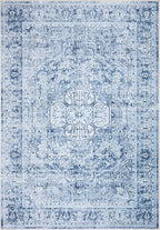 Bloom Rugs Washable Non-Slip 3' x 5' Rug - Ivory/Denim Blue Traditional Medallion Area Rug for Living Room, Bedroom, Dining Room, and Kitchen - Exact Size: 3' x 5'