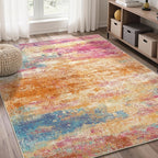 5x7 Area Rugs Washable Pink Rug for Living Room Nursery, Modern Abstract Large Rug Non Slip, Water Repellent Low Pile Soft Carpet for Bedroom, Dining Room, Home Office, Colorful Pink