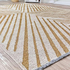 Alfa Rich 4x6 Geometric Gold Off White Washable Area Rugs for Living Room Bedroom Kitchen Cotton Rug