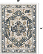 EnHomee 5x7 Area Rugs Washable for Bedroom, Boho Vintage Rugs, Foldable Area Rug for Dining Room, Non-Slip Soft Living Room Rug, Low Pile Large Carpet for Bathroom, Blue and Brown