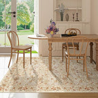 DUKINO 3x5 Area Rug, Vintage Floral Washable Rug for Bedroom with Non Slip Design, Soft Low Pile Indoor Small Carpet for Bedroom, Farmhouse, Living Room, Office, Bathroom, Beige