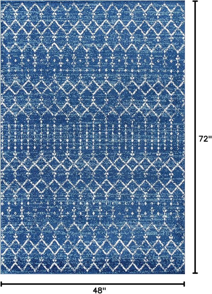 JONATHAN Y Boho Vintage Diamond Blue/White Indoor Area Rug 4X6 ft, Moroccan Hype for Living Room, Bedroom, Kitchen, Office, Easy-Cleaning, High Traffic, Pet-Friendly, Non-Shedding (MOH101A-4)