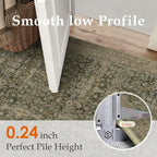 Hallway Runner Rug 2x6 Green Brown Vintage Washable Kitchen Carpet Traditonal Distressed Soft Non Slip Long Runner Retro Low Pile Thin Rug for Laundry Bedroom Entrance Bathroom
