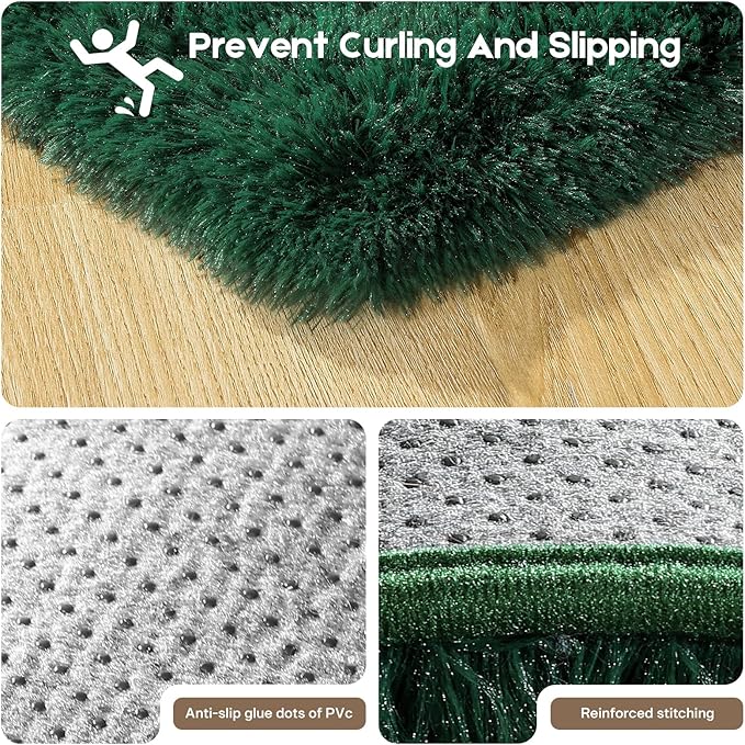 Dark Green Area Rugs 9x12 Living Room Bedroom, Fluffy Large Rug Soft Shag Non-Slip Carpet for Kids Boys and Girls Room Dorm Home Decor (9ft x 12ft)