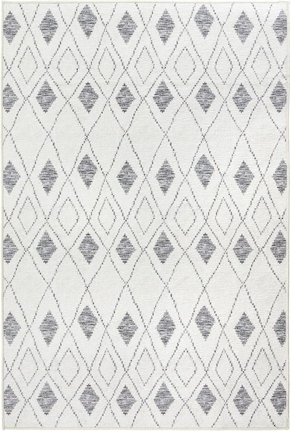 Dash & Albert Chandler Ivory Machine Washable Rug, 4 X 6 Feet, Ivory Geometric Pattern