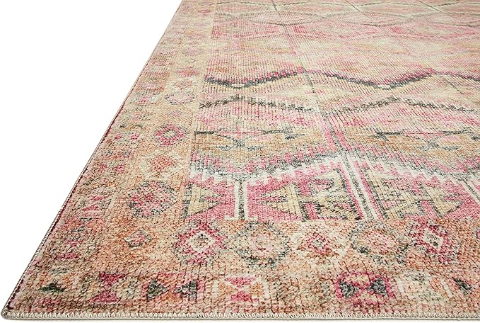 Loloi Layla Collection LAY-17 Pink/Lagoon 5'-0" x 7'-6" .13" Thick Area Rug, Soft, Durable, Vintage Inspired, Distressed, Low Pile, Non-Shedding, Easy Clean, Printed, Living Room Rug