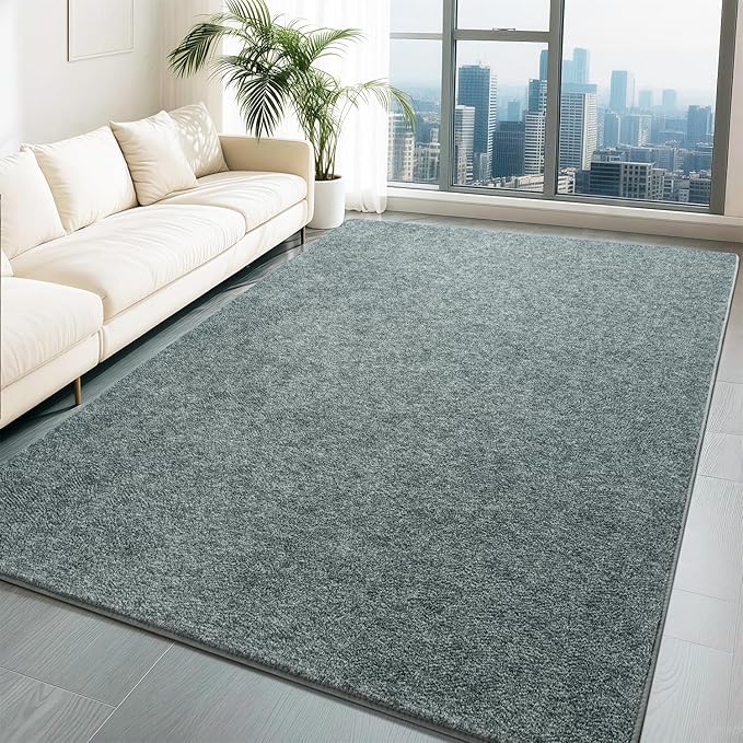 HQAYW 7x10 Large Area Rugs for Living Room Bedroom, Modern Thickened Memory Foam Soft Rug, Low Pile Minimalist Washable Non Slip Carpets for Kids Girls Boys Nursery Dorm Home Decor, Grey Green