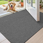 Color&Geometry Ultra Thin Indoor Door Mat Non Slip Rubber Backed Dirt Trapper 24"x36"(Rolled-up NO Creases), Rugs for Entryway, Front Door Mat Indoor Washable Low-Profile Entry Mat, Grey