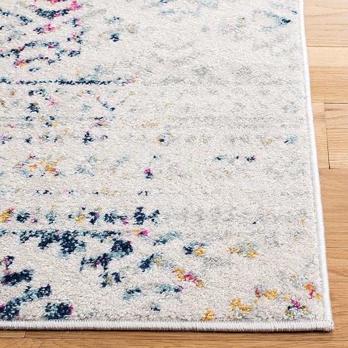 SAFAVIEH Tulum Collection Area Rug - 3' Square, Ivory & Blue, Moroccan Boho Tribal Design, Non-Shedding & Easy to Clean, Ideal for Entryway, Foyer, Accent Space, Bedroom (TUL272C)