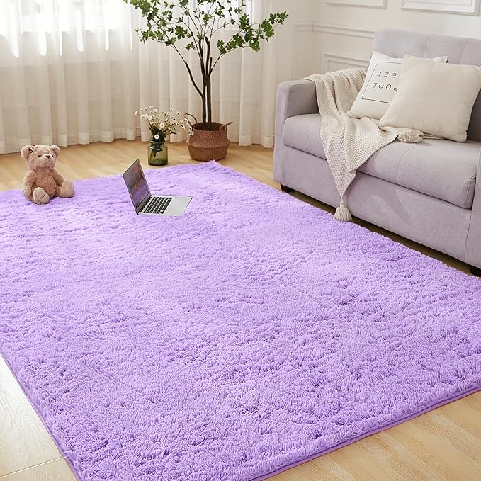 Andency Purple Soft Area Rugs for Living Room Bedroom, 4x6 Fluffy Shaggy Bedside Rug, Non-Slip Large Shag Fuzzy Plush Carpets for Bedroom Kids Dorm Nursery Home Decor Aesthetic
