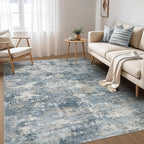Nakagishi 5x7 Area Rugs Living Room: Washable Abstract Large Neutral Soft Rug Stain Resistant Modern Indoor Floor Non-Slip Carpet for Bedroom Nursery Kids Playroom Office Dining Room Dorm-Blue