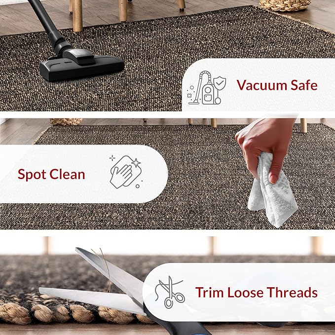 nuLOOM 3x5 Elfriede Jute & Cotton Hand Woven Area Rug, Charcoal, Solid Rustic Farmhouse Style, Weaved Design, Natural Fiber, For Bedroom, Living Room, Dining Room, Hallway, Office, Entryway