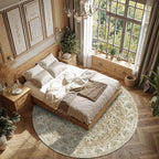 jinchan Fiora Round Rug 7ft Area Rug - Taupe Vintage Floor Mat Indoor Ultra-Thin Soft Floral Print - Washable Circle 7' Retro Accent for Farmhouse Non Slip Dining Room Living Room Bedroom Office