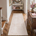 Pink Runner Rug 2x5 Hallway Machine Washable Kitchen Vintage Distressed Non Slip Long Carpet Indoor Retro Floral Bedroom Accent Throw Rug for Bathroom Office Laundry Dining Room