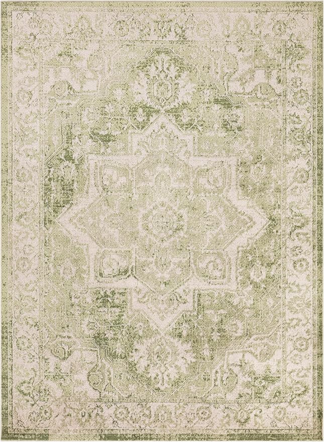 Nourison Home Astra Machine Washable Ivory Green 5'3" x 7' Area Rug - Easy Clean, Non Shedding, Bed Room, Living Room, Dining Room, Kitchen (5' x 7')