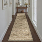 Brown Multi Hallway Runner Rug 2x7 Vintage Washable Distressed Area Carpet Kitchen Indoor Non Slip Long Traditional Medallion Retro Accent Throw Rug for Bedroom Laundry Dining Living Room