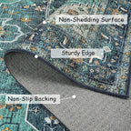 Moynesa Ultra-Thin Washable Vintage Runner Rug - 2'6"x8 Boho Hallway Kitchen Runner Oriental Medallion Bedside Mat Non-Slip Non-Shedding Indoor Throw Carpet for Laundry Entrance, Teal/Mutil