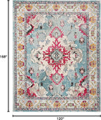 SAFAVIEH Monaco Collection Area Rug - 10' x 14', Light Blue & Fuchsia, Boho Chic Medallion Distressed Design, Non-Shedding & Easy Care, Ideal for High Traffic Areas in Living Room, Bedroom (MNC243J)