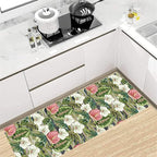 Runner Rug 2x6ft Non-Slip - Tropical Floral Watercolor Boho with Orchids & Leaves - Washable Entryway Carpet for Hallway, Bedroom, Dining Room - Green Pink Design