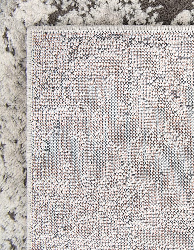 Rugs.com Leipzig Collection Rug – 12 Ft Runner Gray Low-Pile Rug Perfect for Hallways, Entryways