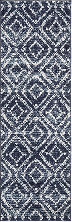 SAFAVIEH Adirondack Collection Runner Rug - 2'6" x 8', Navy & Ivory, Modern Diamond Distressed Design, Non-Shedding & Easy Care, Ideal for High Traffic Areas in Living Room, Bedroom (ADR131N)