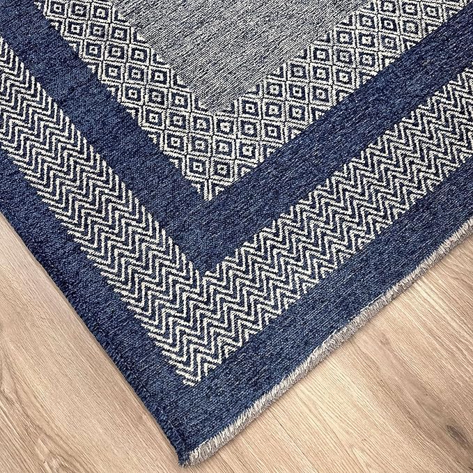 Alfa Rich 4x6 Navy Blue Washable Area Rugs for Living Room Bedroom Kitchen Cotton Pet Friendly Rug
