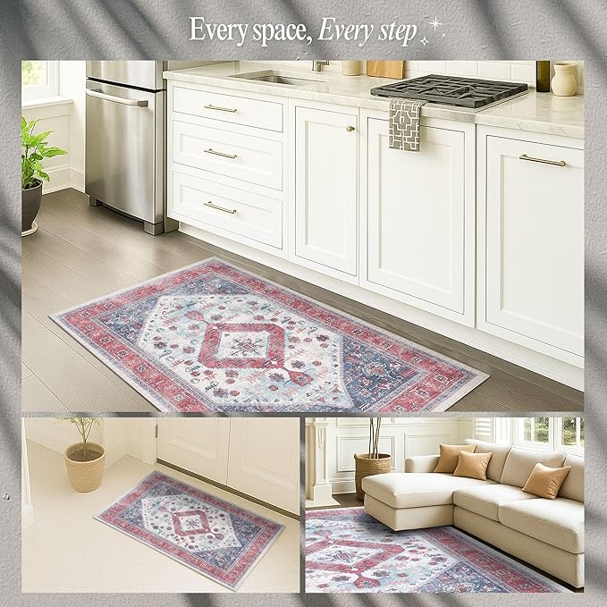 Fame Rugs Turkish Rug. Washable Vintage Oriental Antique Inspired Traditional Doormat Small Modern Area Rugs Luxury Entryway Entry Bedroom Bathroom Kitchen
