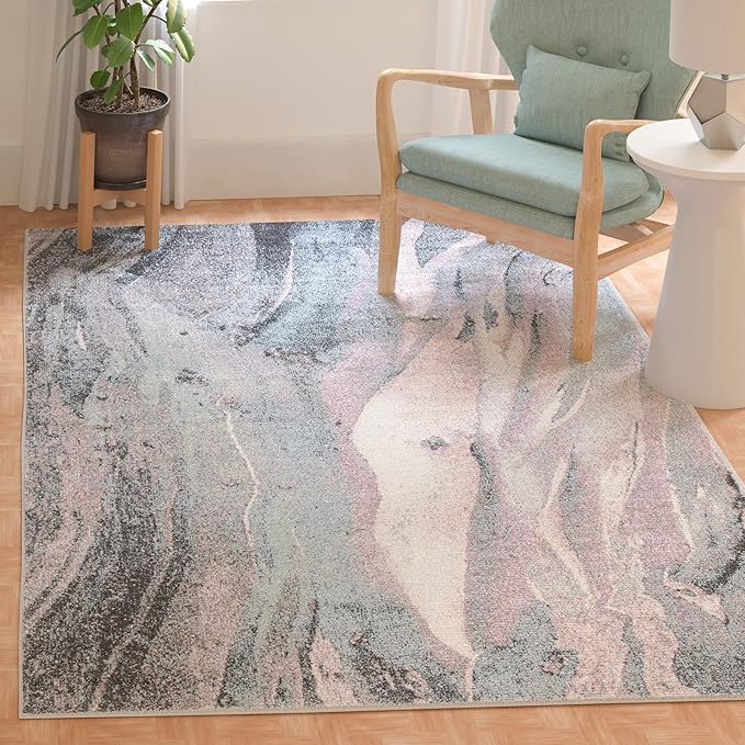 SAFAVIEH Glacier Collection Area Rug - 9' x 12', Pink & Blue, Modern Abstract Design, Non-Shedding & Easy Care, Ideal for High Traffic Areas in Living Room, Bedroom (GLA126U)