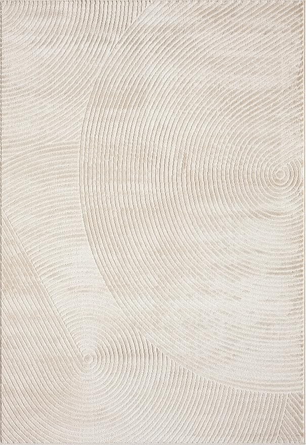 Abani Neutral Beige Area Rug 9' x 12' for Living Room, Bedroom - Zen Reiki Circles Pattern - Durable & Easy to Clean