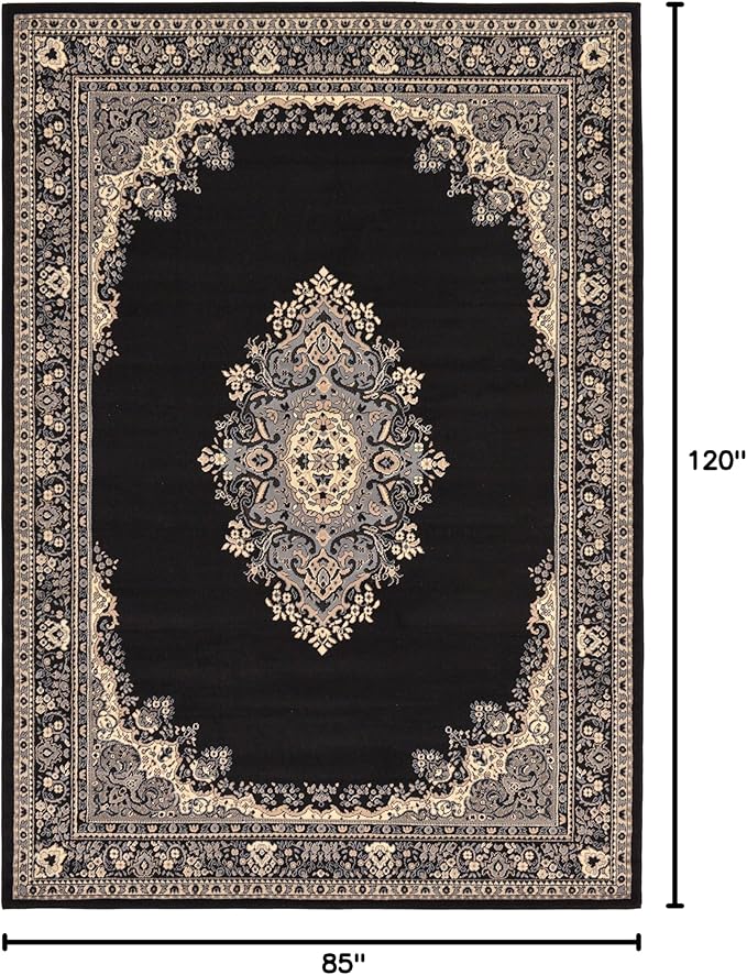 Unique Loom Reza Collection Traditional Persian Style Area Rug, 7 x 10 ft, Black/Beige