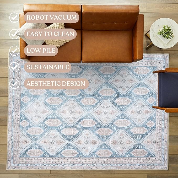 Washable Area Rug. Modern Farmhouse. Vintage. Turkish. Bohemian. Distressed. Oriental. Traditional. Rugs for Living Room. Dining. Bedroom. Office. Entryway. Foyer. (852CB, 2'5 x 9'8)