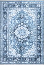 Bloom Rugs Caria Washable Non-Slip 8x10 Rug - Blue Traditional Area Rug for Living Room, Bedroom, Dining Room, and Kitchen - Exact Size: 7'8" x 10'