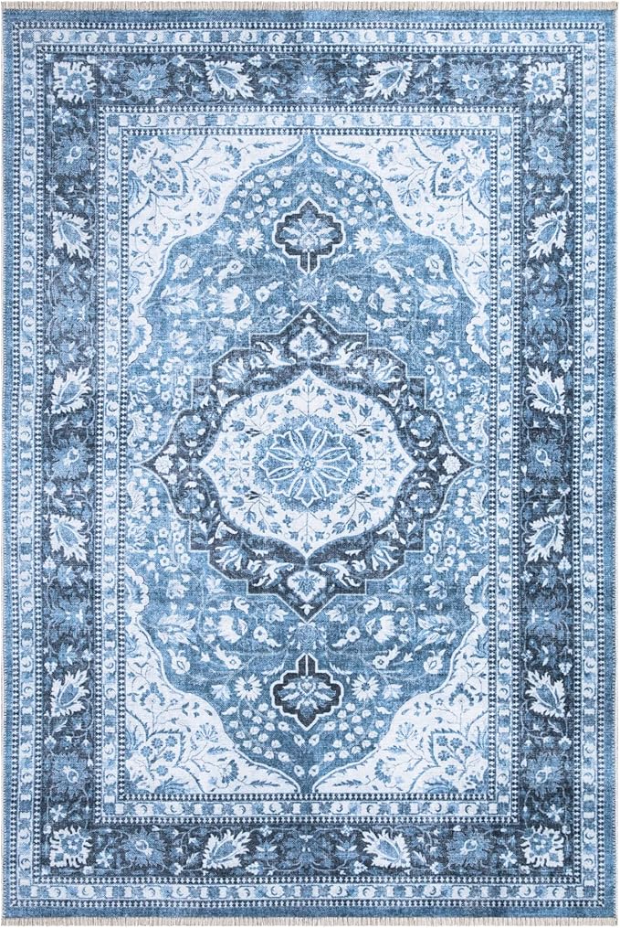 Bloom Rugs Washable Non-Slip 10x14 Rug - Blue Traditional Oriental Area Rug for Living Room, Bedroom, Dining Room, and Kitchen - Exact Size: 10' x 14'