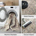 FMFUNCTEX 5x7 Washable Area Rug Neutral Vintage Taupe Non Slip Low Pile Traditional Indoor Carpet for Living Room Bedroom Soft Retro Floral Mat Throw Rug for Dining Office Kitchen Dorm Entryway