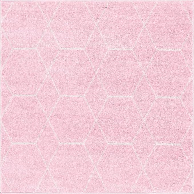 Unique Loom Trellis Frieze Collection Area Rug - Geometric (5' Square, Light Pink/ Ivory)