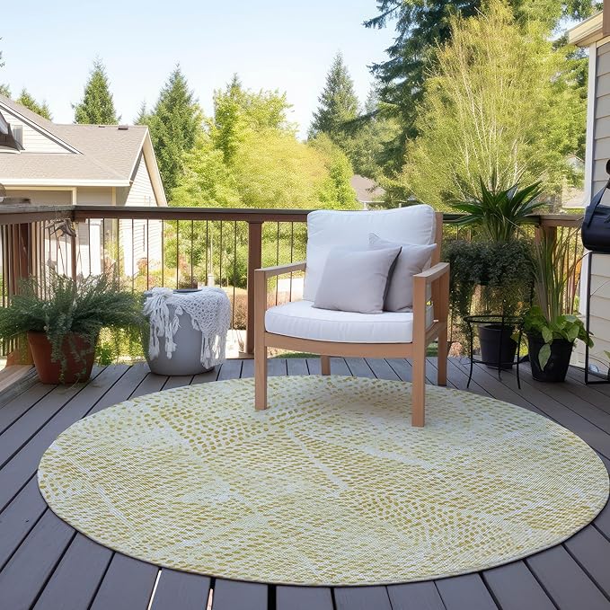 Addison Rugs Chantille ACN591 Wheat 8' x 8' Indoor Outdoor Round Rug, Easy Clean, Machine Washable, Non Shedding, Bedroom, Living Room, Dining Room, Kitchen, Patio Rug