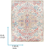 Livabliss Area Rugs - 8x10 Odelia Vintage Boho Red Off-White Blue Area Rug for Living Room Bedroom - Floral Medallion Stain Resistant Carpet for Kitchen, Nursery, Office (7'10" x 10')