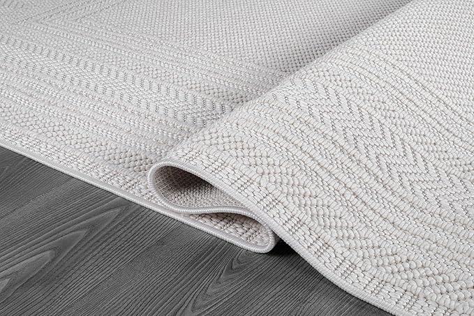 Micro Loop Indoor Rug White 10x14 Boho Geometric Neutral Area Rugs for Living Room Soft Luxury Modern Low and High Pile Durable Stain Resistant Non-Shedding Indoor Area Carpet 10 x 14