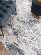 Adel Modern Runner Rug for Kitchen, 2x7 Rustic Distressed Abstract Blue Runner, Medium Pile Stain Resistant Carpet for Bedroom, Hallway or Entryway (2' x 7', Blue)